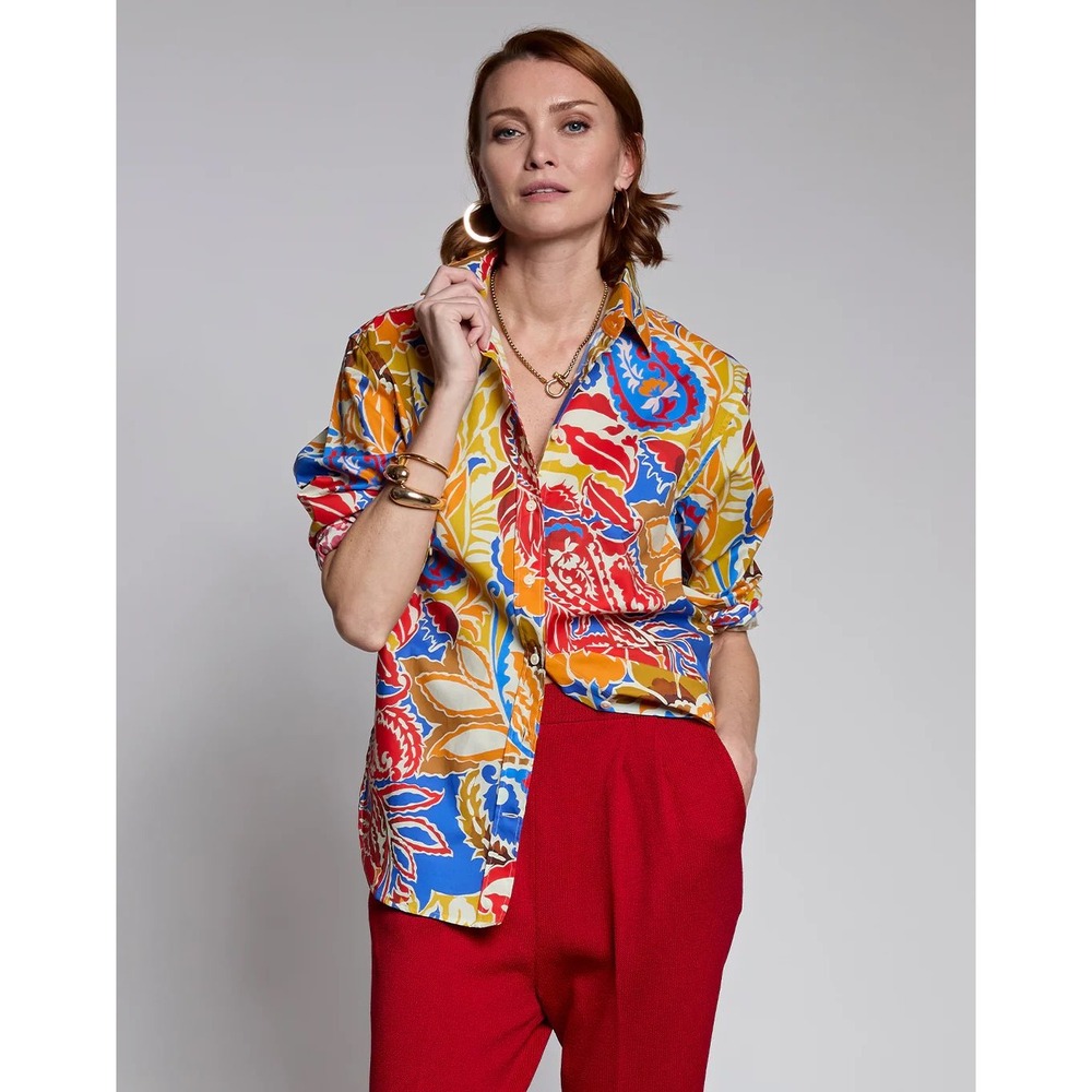 Hinson Wu Halsey Paisley Bold Print Button Front Shirt Size Large
